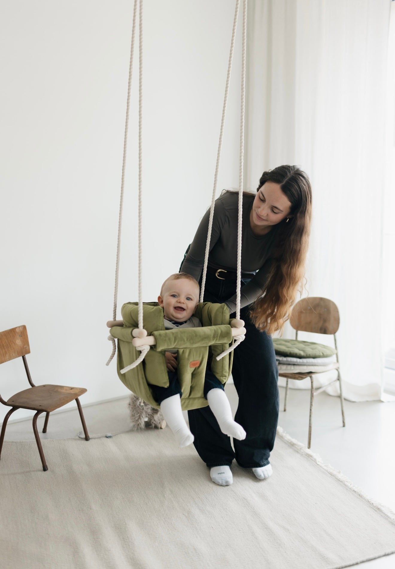 Luxury Olive Green Ljuljaška - Ručno radjena ljuljaška za bebe