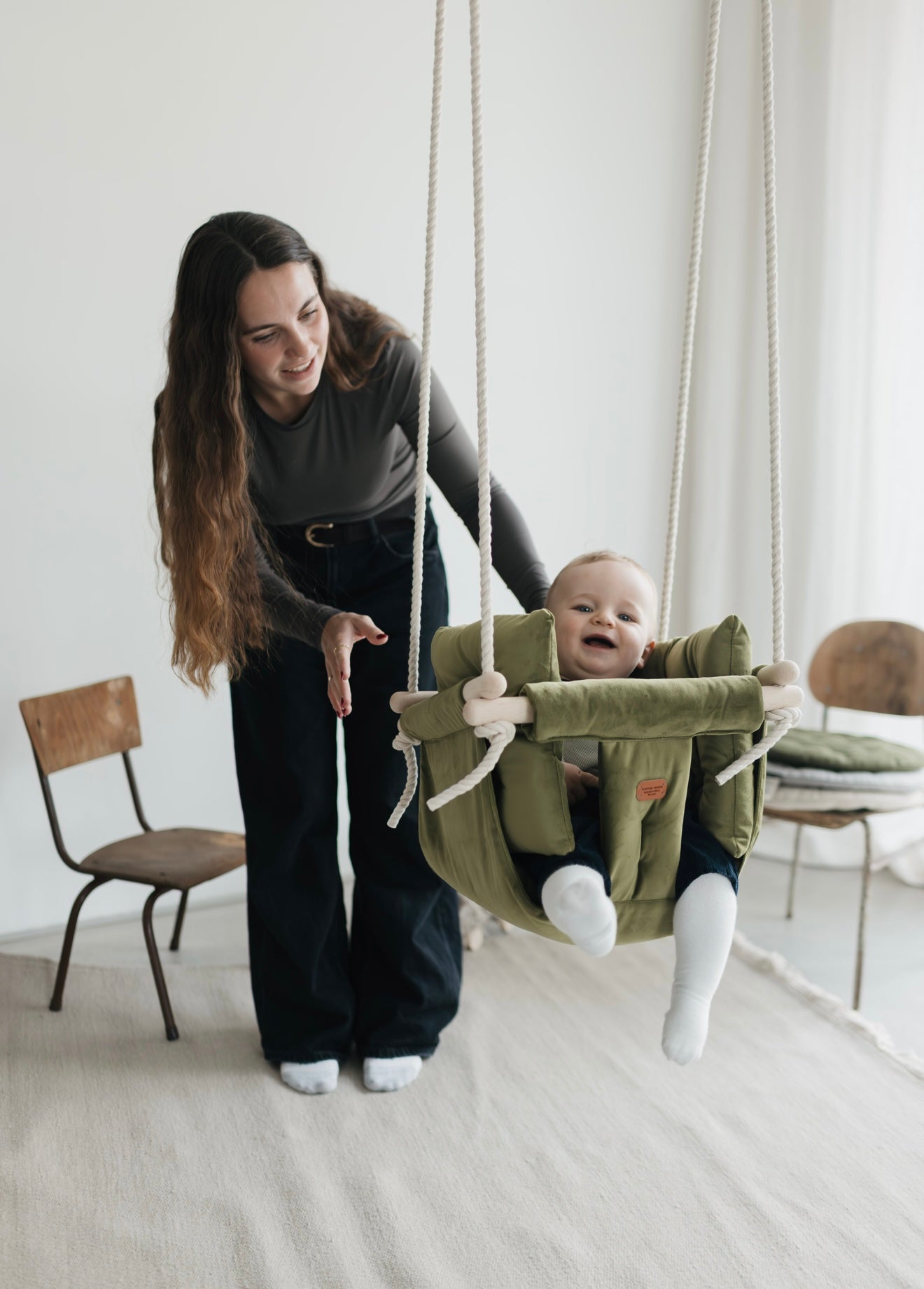 Luxury Olive Green Ljuljaška - Ručno radjena ljuljaška za bebe